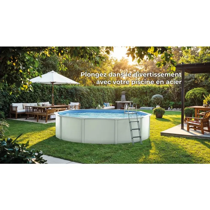 GRE - Kit de piscina redonda elevada de acero blanco de Ø300 x 122 cm (incluye filtro de arena y escalera) – Piscinas AGRICOLA ESVA (foto 3)