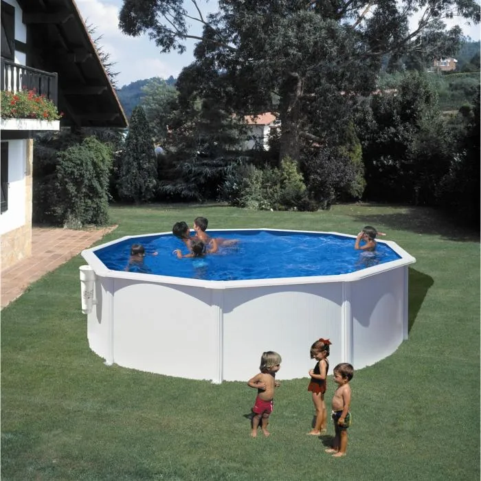 GRE - Kit de piscina redonda elevada de acero blanco - Ø300 x H122 (Incluye filtro de cartucho + escalera) – Piscinas AGRICOLA ESVA