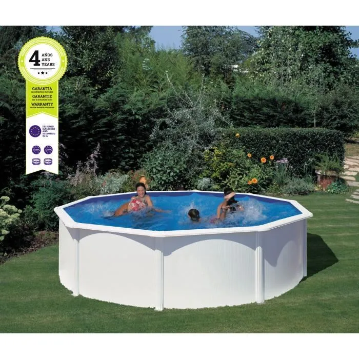 GRE - Kit de piscina redonda elevada de acero blanco de Ø480 x 132 cm (incluye filtro de arena y escalera) – Piscinas AGRICOLA ESVA