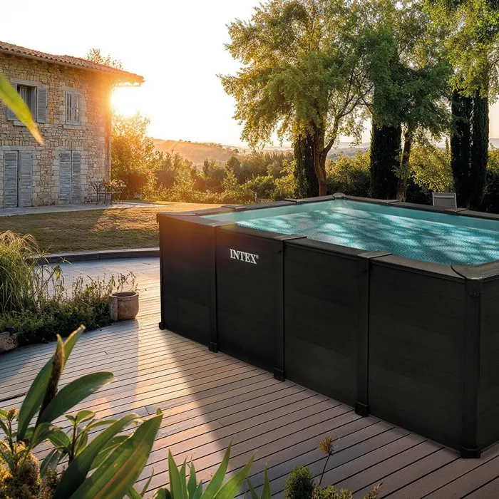 Kit de piscina tubular desmontable Intex - Grafito - 400 x 300 cm - Rectangular (escalera, válvulas, filtro, cubierta) - 26396GN – Piscinas AGRICOLA ESVA (imagen 5)