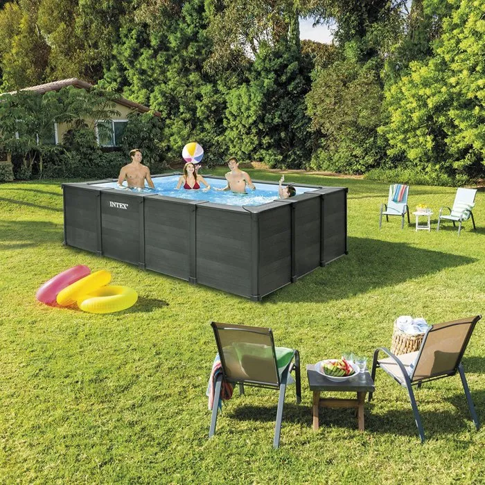 Kit de piscina tubular desmontable Intex - Grafito - 400 x 300 cm - Rectangular (escalera, válvulas, filtro, cubierta) - 26396GN – Piscinas AGRICOLA ESVA (imagen 6)