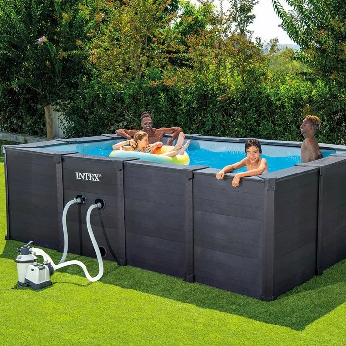 Kit de piscina tubular desmontable Intex - Grafito - 400 x 300 cm - Rectangular (escalera, válvulas, filtro, cubierta) - 26396GN – Piscinas AGRICOLA ESVA (foto 7)