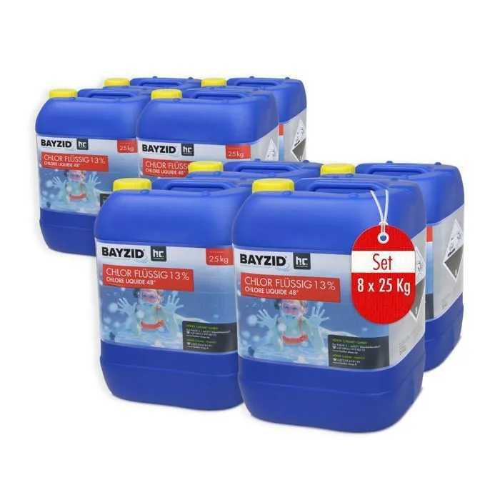 Cloro líquido Höfer Chemie 8 x 25 kg (200 kg) - Cloro líquido a 48° para piscinas con concentración para el mantenimiento de piscinas – Piscinas AGRICOLA ESVA