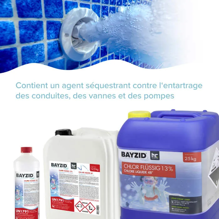 Bayzid® Cloro Líquido 48° – Desinfectante rápido para piscinas – 4 botellas de 25 kg – 13-15% de cloro activo – Piscinas AGRICOLA ESVA (imagen 5)