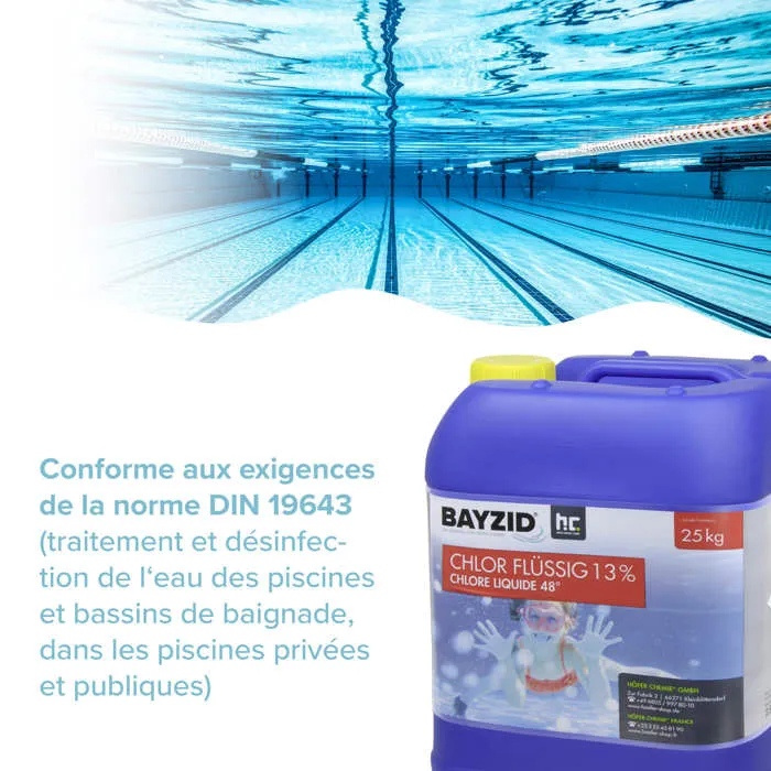 Bayzid® Cloro Líquido 48° – Desinfectante rápido para piscinas – 4 botellas de 25 kg – 13-15% de cloro activo – Piscinas AGRICOLA ESVA (foto 3)