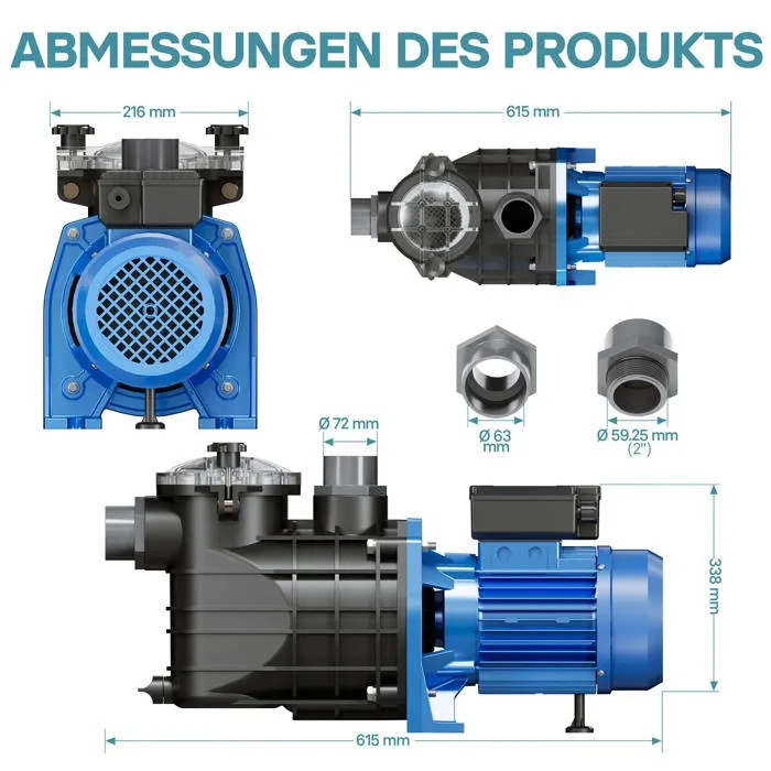 Bomba para piscinas Wiltec 2200 W, caudal 26.400 l/h y altura de impulsión de 18 m – Piscinas AGRICOLA ESVA (imagen 7)